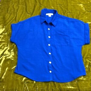 Monteau blue button up shirt L nwot pinup retro rockabilly vlv